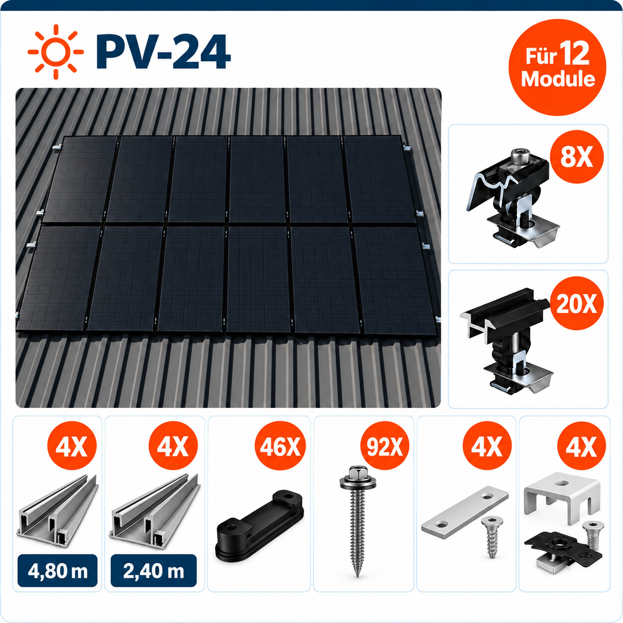 K2 Systems Trapezblech Montageset Für 12 Module K2 Systems Trapezblech Montageset Für 12 Module