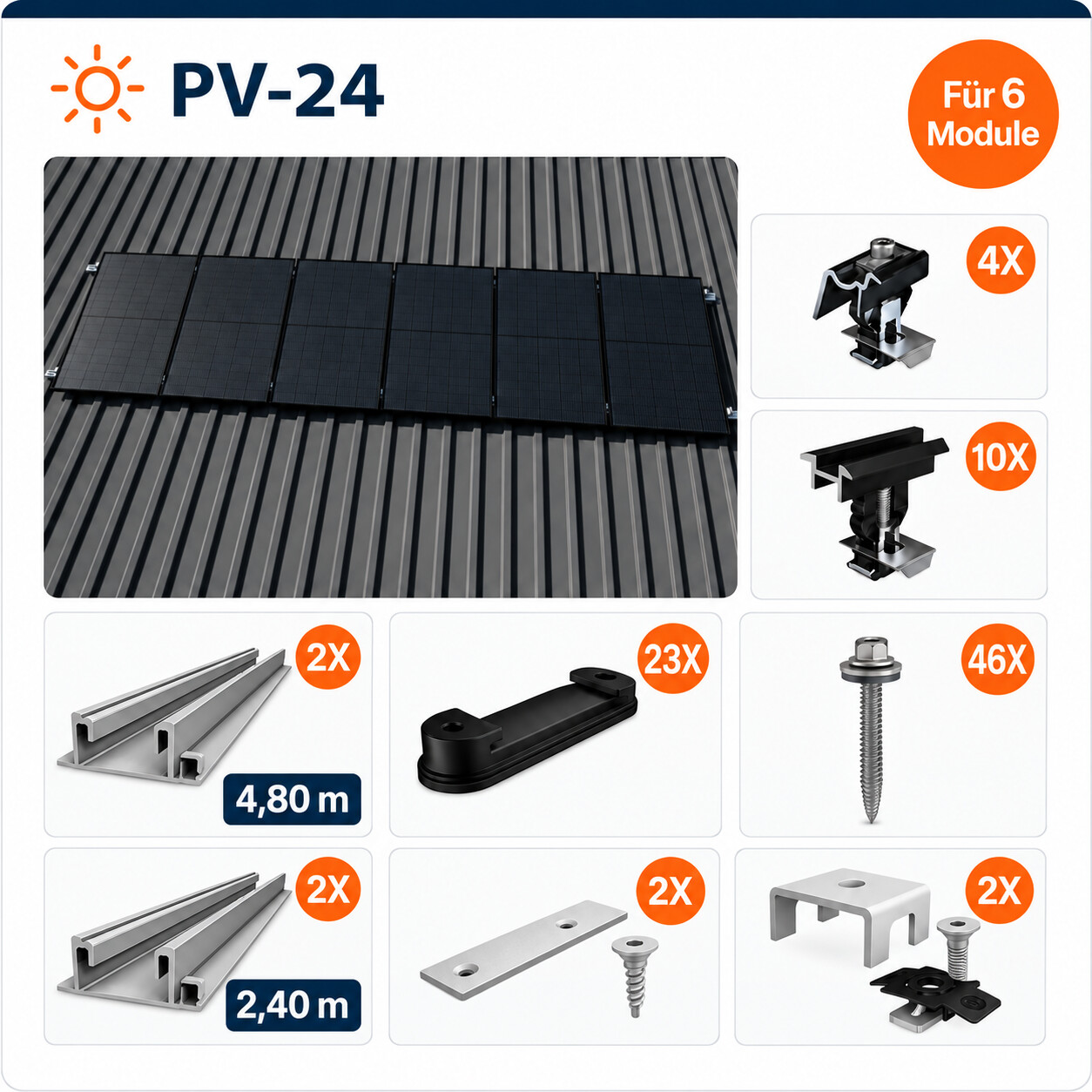 K2 Systems Trapezblech Montageset Für 6 Module K2 Systems Trapezblech Montageset Für 6 Module