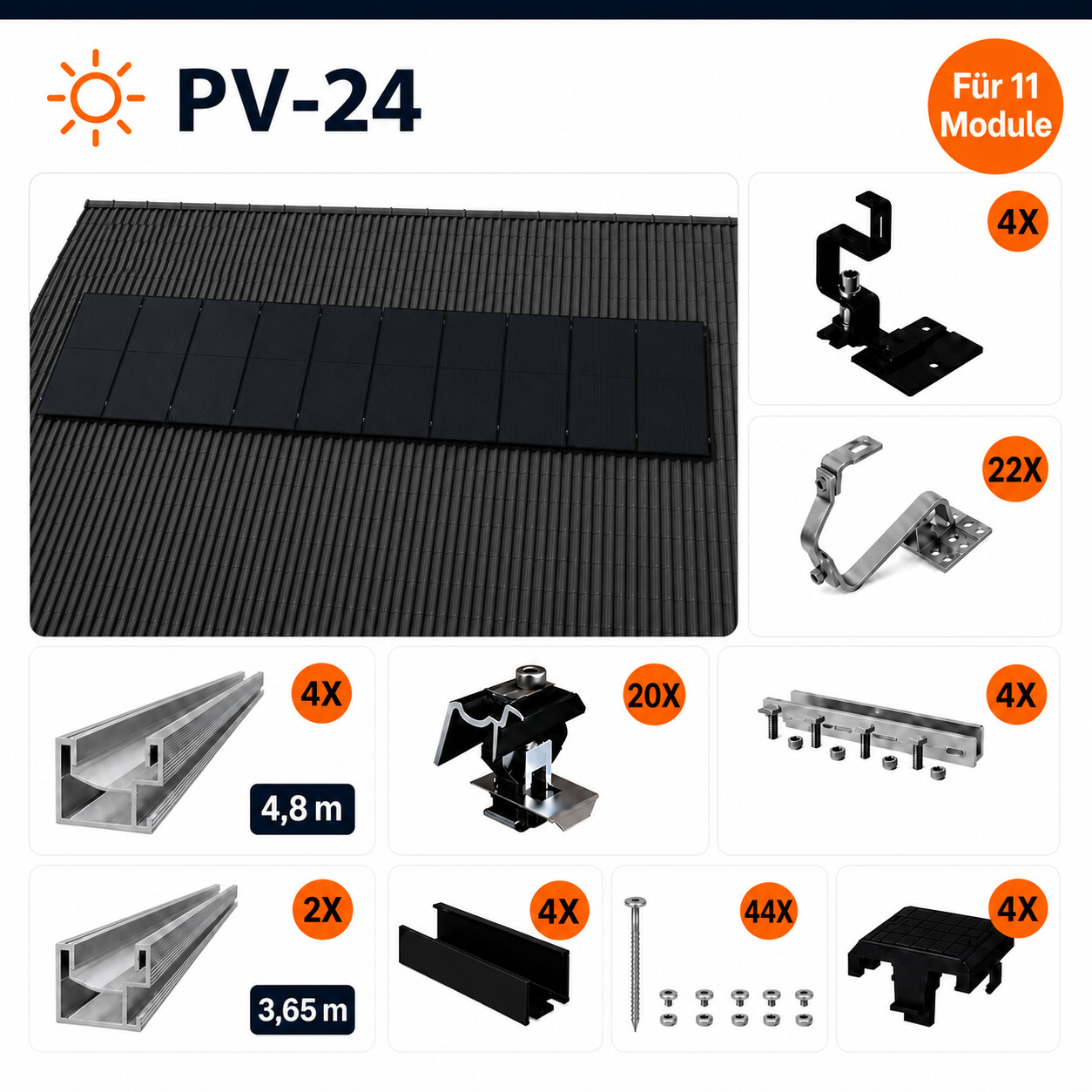 Montageset Für 11 Module Montageset Für 11 Module