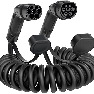 PCE EV Ladekabel (AC) Typ2 11kW 5Meter spiralisiert schwarz - Hochwertige Ladeleitung für Elektrofahrzeuge